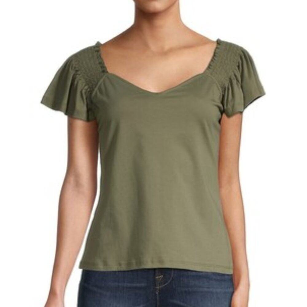CATHERINE MALANDRINO Flutter-Sleeves Top NWT Size Large